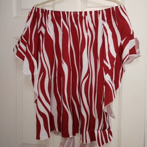 New Zebra Print Boho Off On Shoulder Front Tie Top - Picture 5 of 11